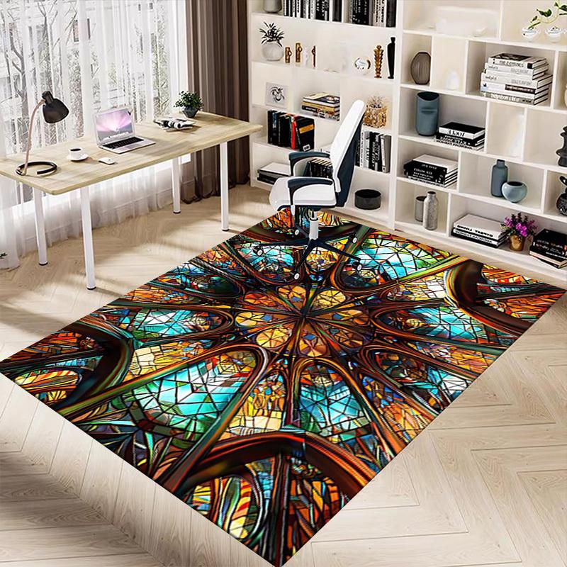 1PC Stained Glass Kaleidoscope Extra Large Non Slip Floor carpet, Office, family, bedroom Large Area Rug Indoor Rugs, Vibrant Colors