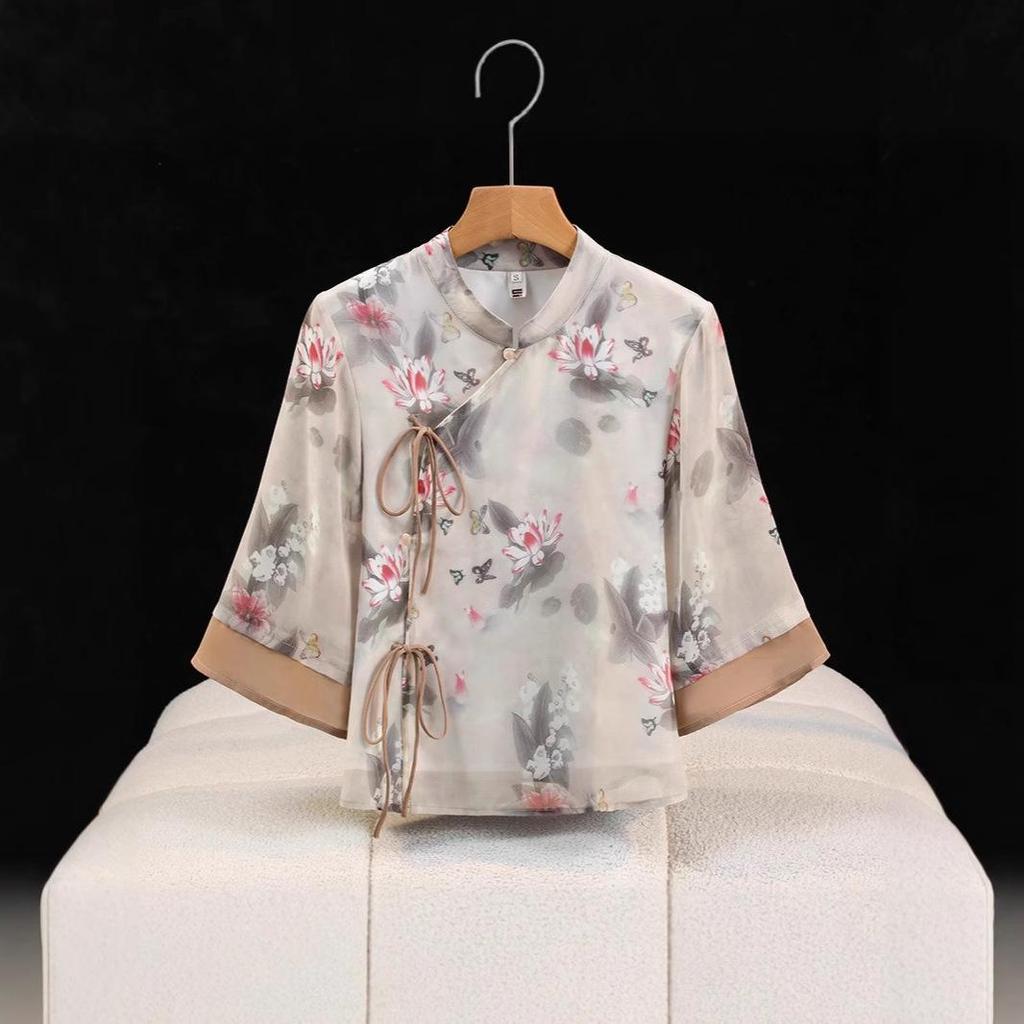 Damen Retro Chiffon Tang Anzug Zweiteiliges Set: Moderner Hanfu Cheongsam Stil