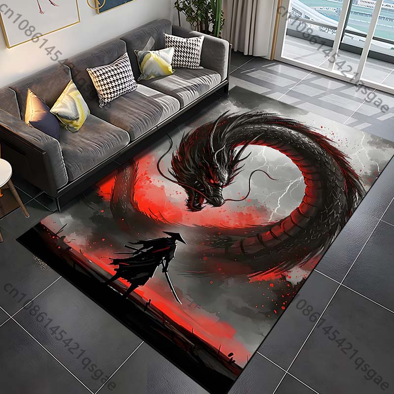 

1PC Samurai confronts giant dragon Print Carpet Rug for Living Room Bedroom Sofa Doormat Home Decor Non-slip Floor Mat 40x60cm