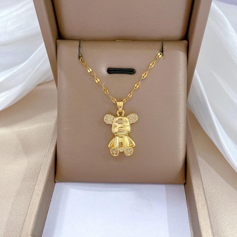 Titanium Steel Micro-Inlaid Luxury Necklace: Elegant Full Diamond Gold Design for Women