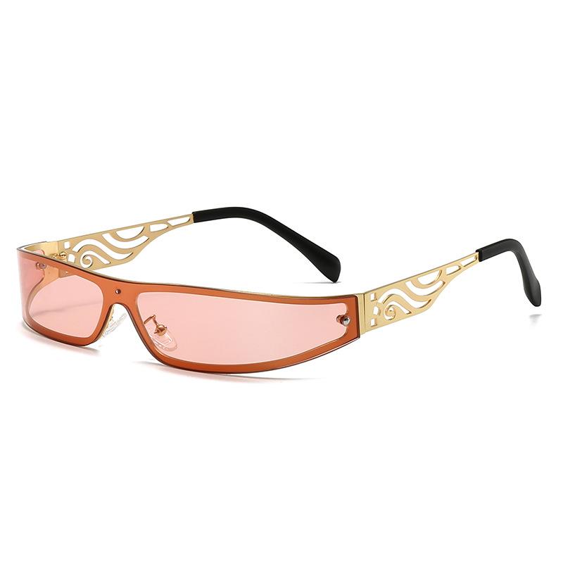 Lunettes de soleil rectangulaires étroites Marque de luxe Punk Enveloppantes Lunettes de soleil Unisexe Uv400 Monture en métal Noir Lunettes de mode