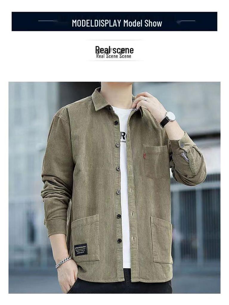 Romon Men's Fleece-Lined Corduroy Warm Shirt Jacket - Iron-Free Autumn/Winter Workwear