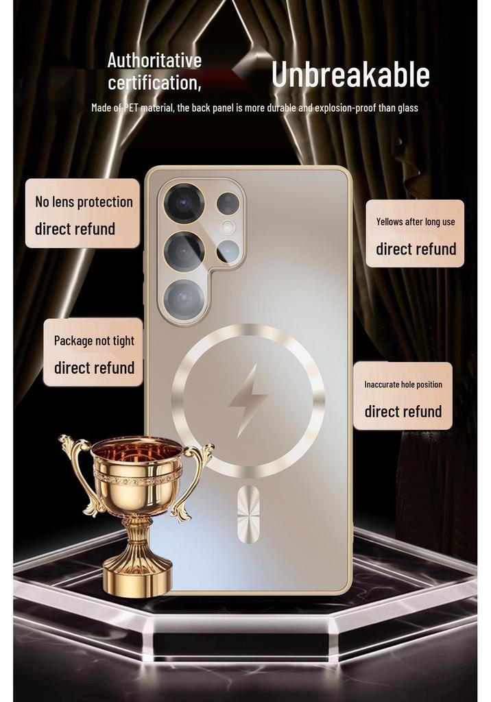 Magnetic Frosted Glass Phone Case for Samsung S25 Ultra: Skin-Feel, Full Lens Coverage, Drop-Proof, Anti-Slip