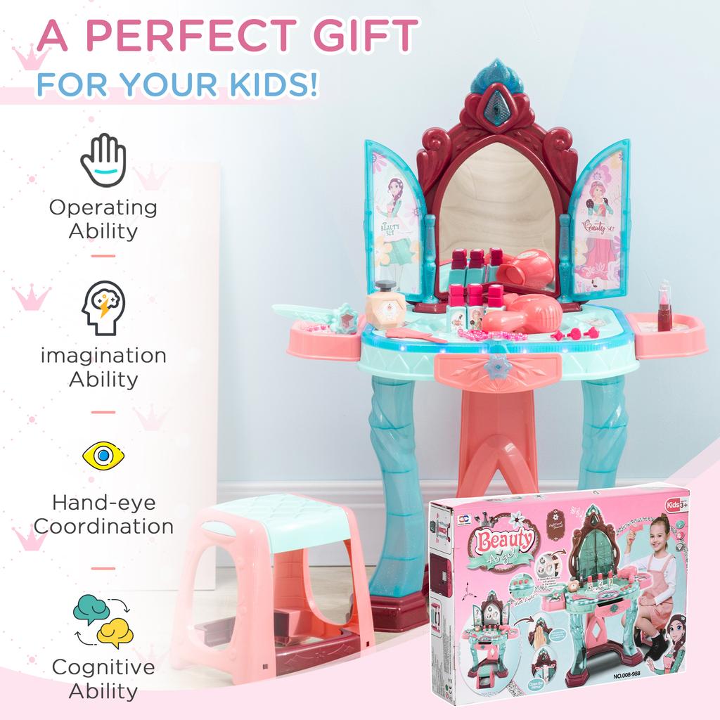 31 Piece Kids Dressing Playset With Magical Princess Mirror Light And Sound Pink And Blue