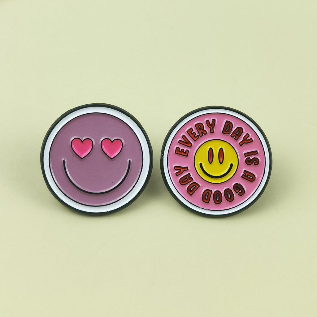 Creative Cartoon Smiley Face Brooch with Red Letters and Cute Patterns - Metal Badge Alloy Accessory