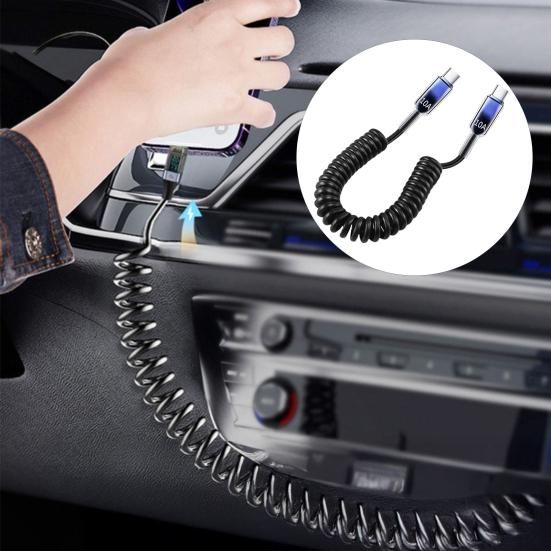 100cm 120W USB-C to USB-C Cable 10A Coiled Retractable Spring Car Charger Fast PD