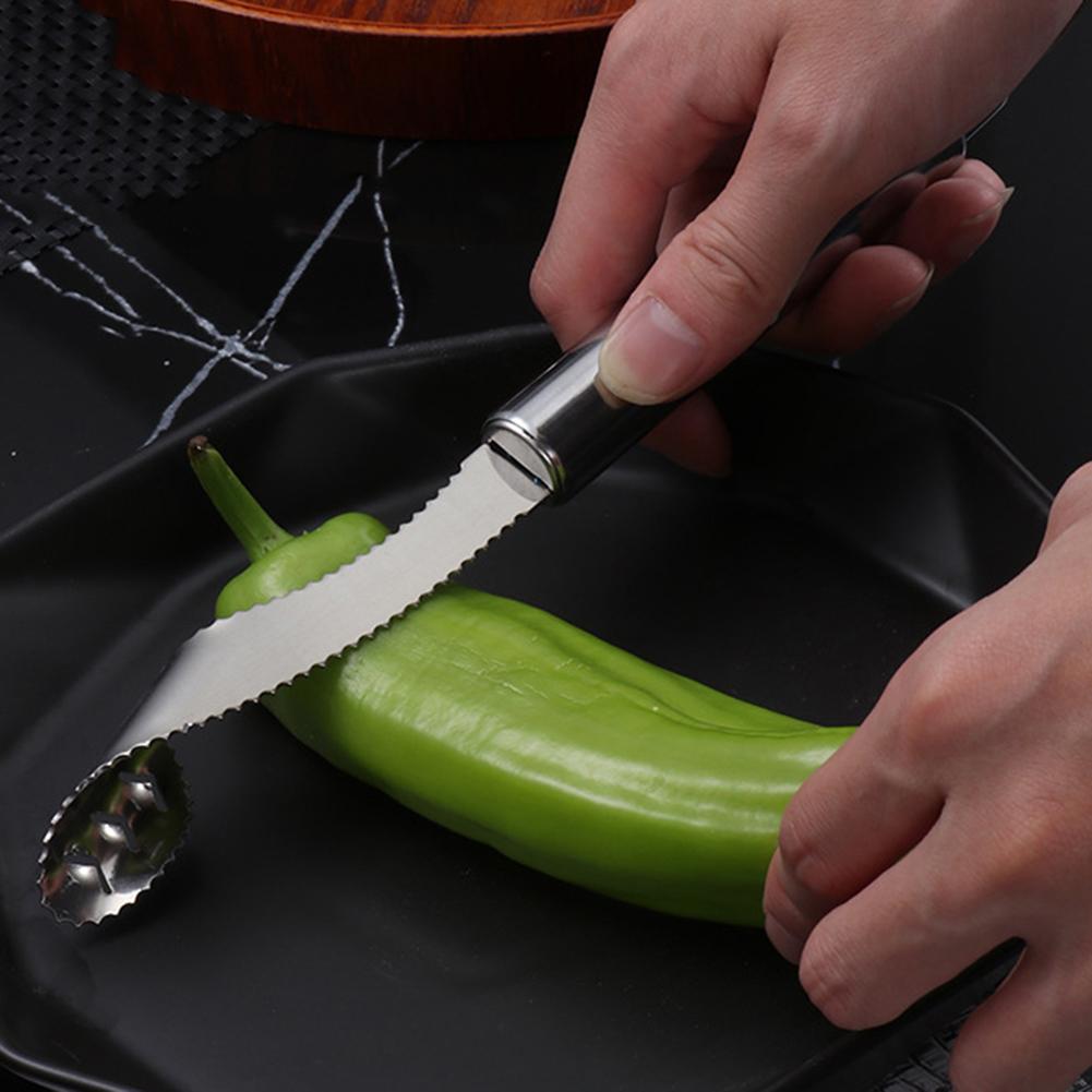 1/2db rozsdamentes acél chili magozó paprika mageltávolító gyors élesítés fogazott szelet chili magszedő vetőmag eltávolító konyhai eszköz