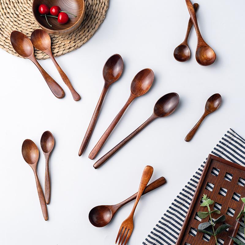 Wooden Small Spoon Coffee Spoon Honey Stirring Spoon Children's Tableware Retro Style Creative Wooden Spoon