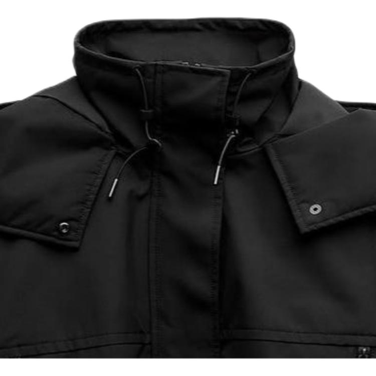 Zara Solid Color Hooded Long Sleeve Jacket Women Jackets Black 6318024-800
