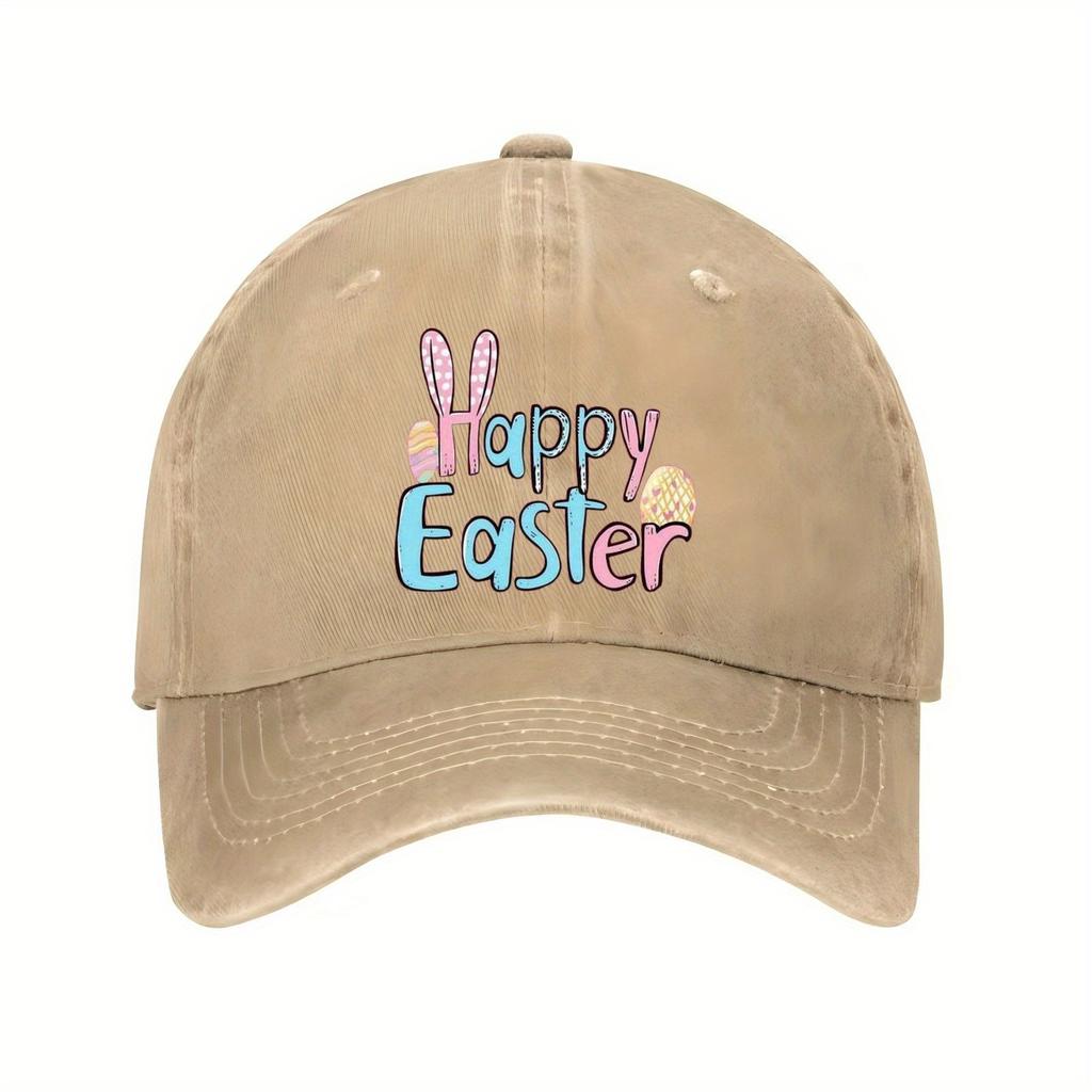 Happy Easter Graphic Baseball Cap Bunny Eggs Print Casual Polyester Sporty Outdoor Hat for Unisex