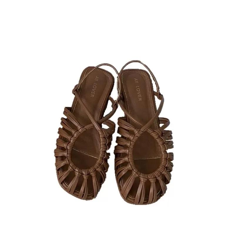Fashion Retro Handmade Women's Sandals Summer Braided Breathable Flat Luxury Soft Cowhide Sandals Women's Shoes Sandalias De Mujer