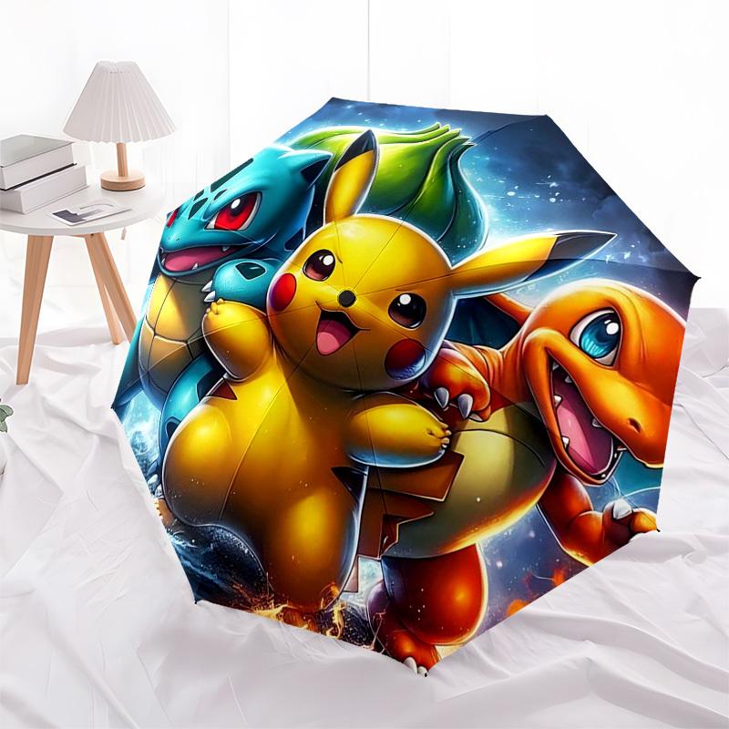 

1pc Pikachu, Charmander, Bulbasaur: Automatic Opening Umbrella - Portable Tri-Fold Design with 8-Bone Iron Frame - Outdoor for Fans, Travelers, Everyd