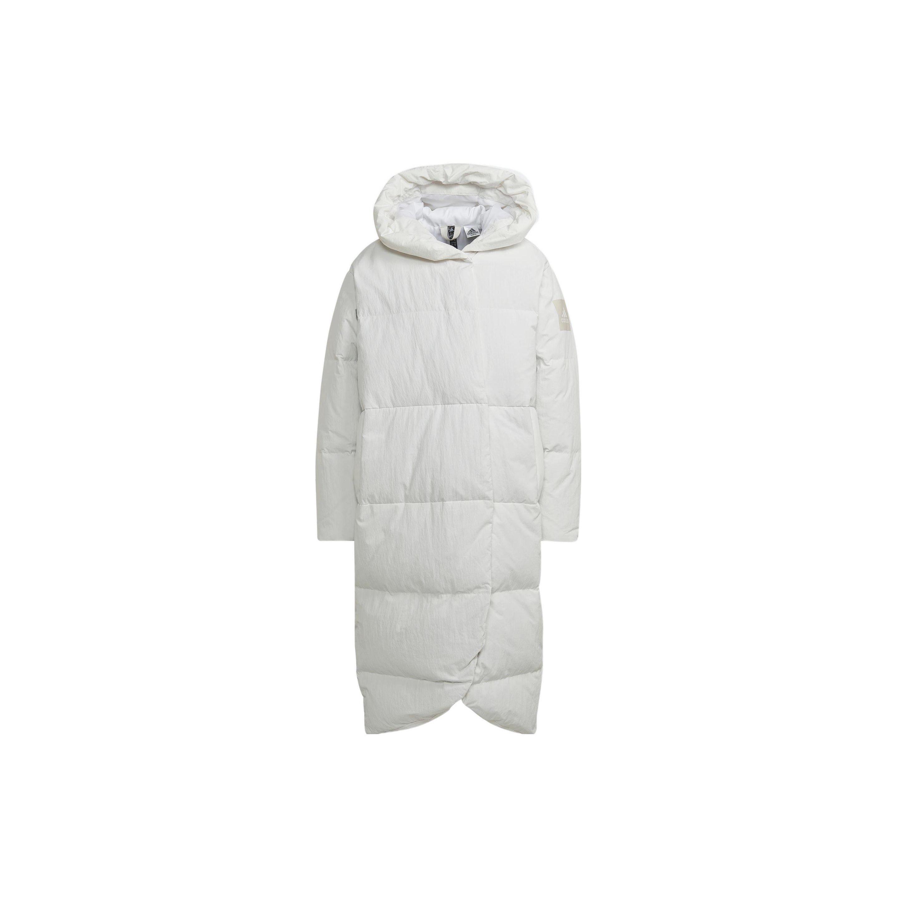 Adidas Women's White W Big Baffle C Solid Logo Hooded Loose Long Bread Down Jacket Outerwear Hn9939 Cm