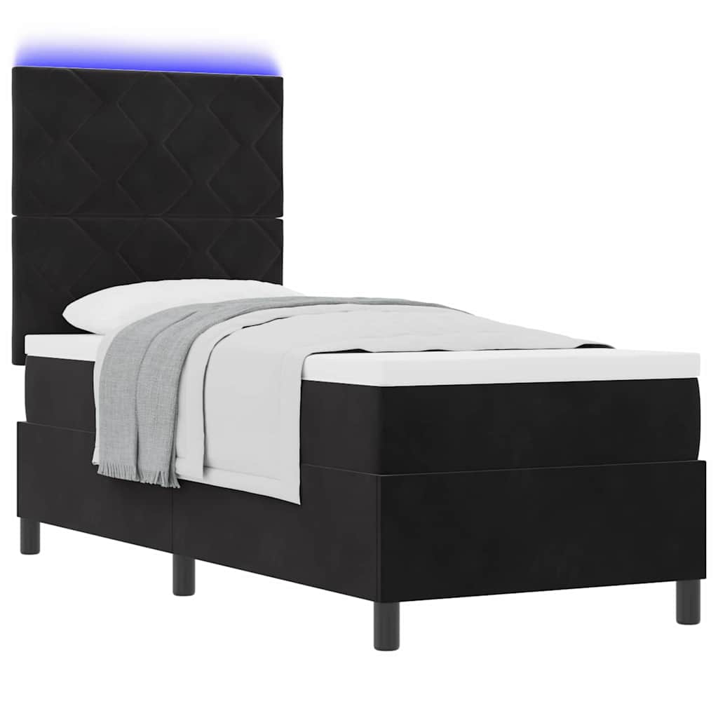 LED Box Spring Bed with Headboard Black 80 X 200 Cm Velvet