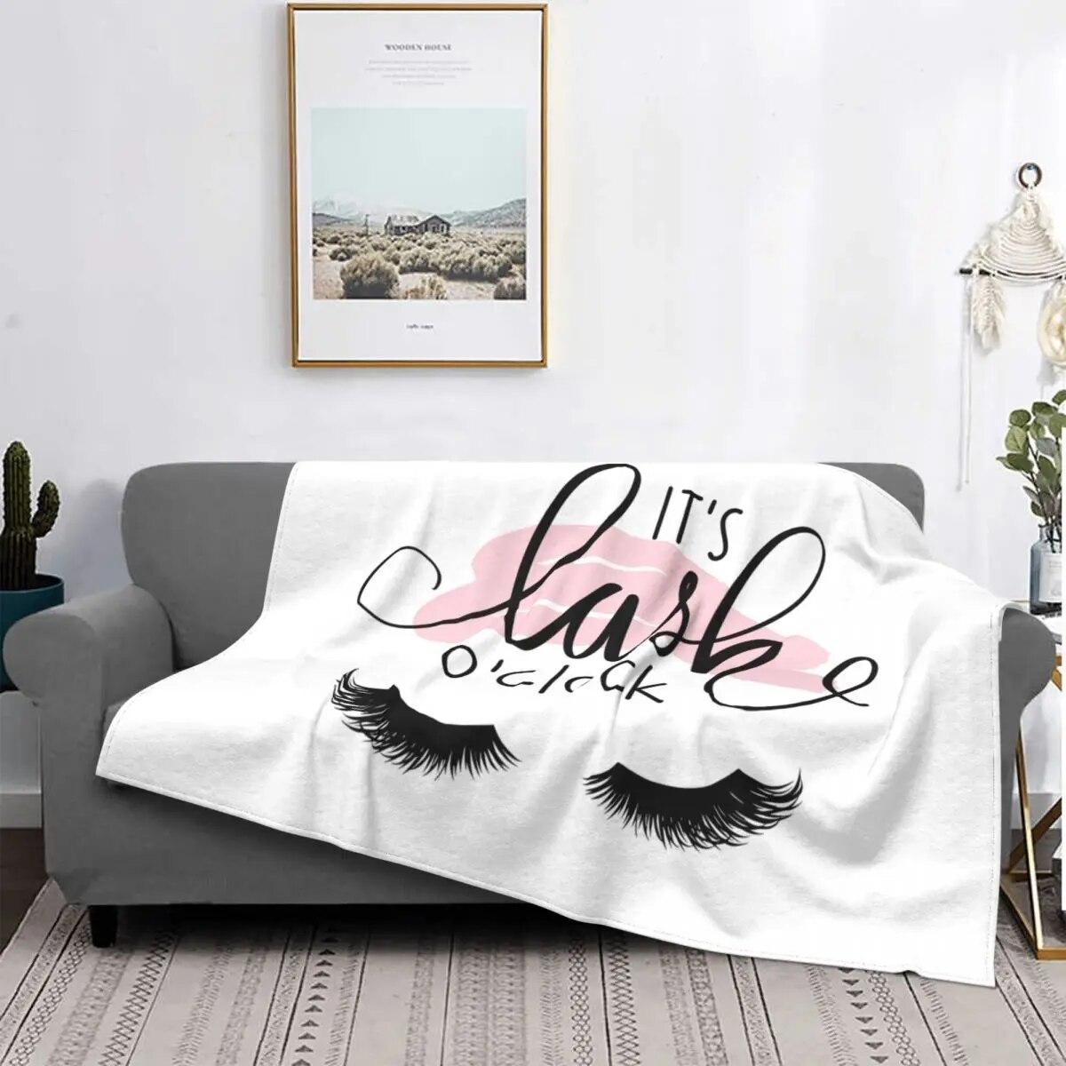 

Eyelash It s Lash O clock Blankets Flannel Winter Cartoon Closed Eyes Ultra-Soft Throw Blankets for Sofa Office Bedding Throws