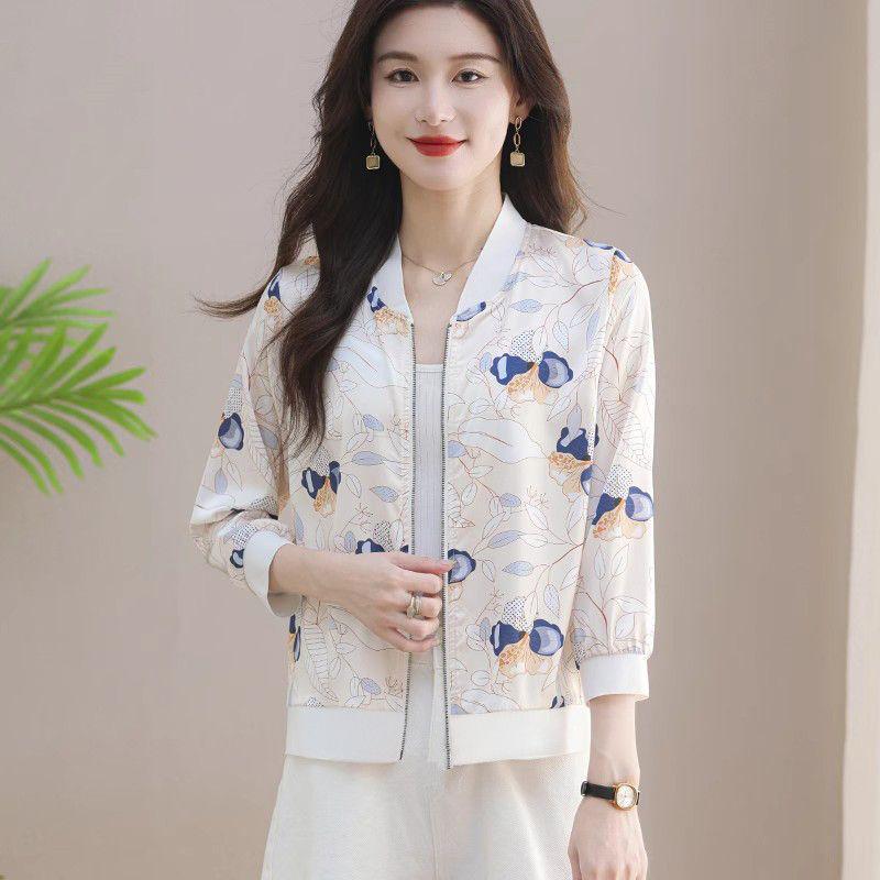 Chiffon Sun Protection Baseball Jacket for Middle-aged Women - Trendy, Lightweight, Long Sleeve Coat