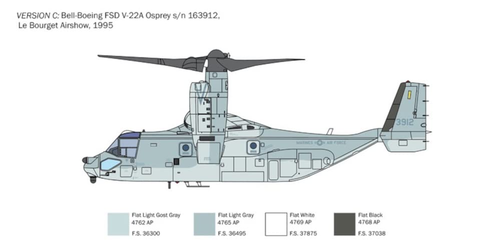 Italeri Tamiya 1/72 Scale Airplane Series No. 1463 U.S. V-22A Osprey Plastic Model Kit 37194, Molded In Color