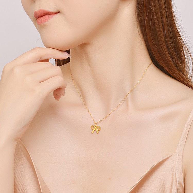 Goldene Schleife Anhänger Halskette für Damen - 18 Karat Gold Mattierte Schlüsselbein Kette Geschenk
