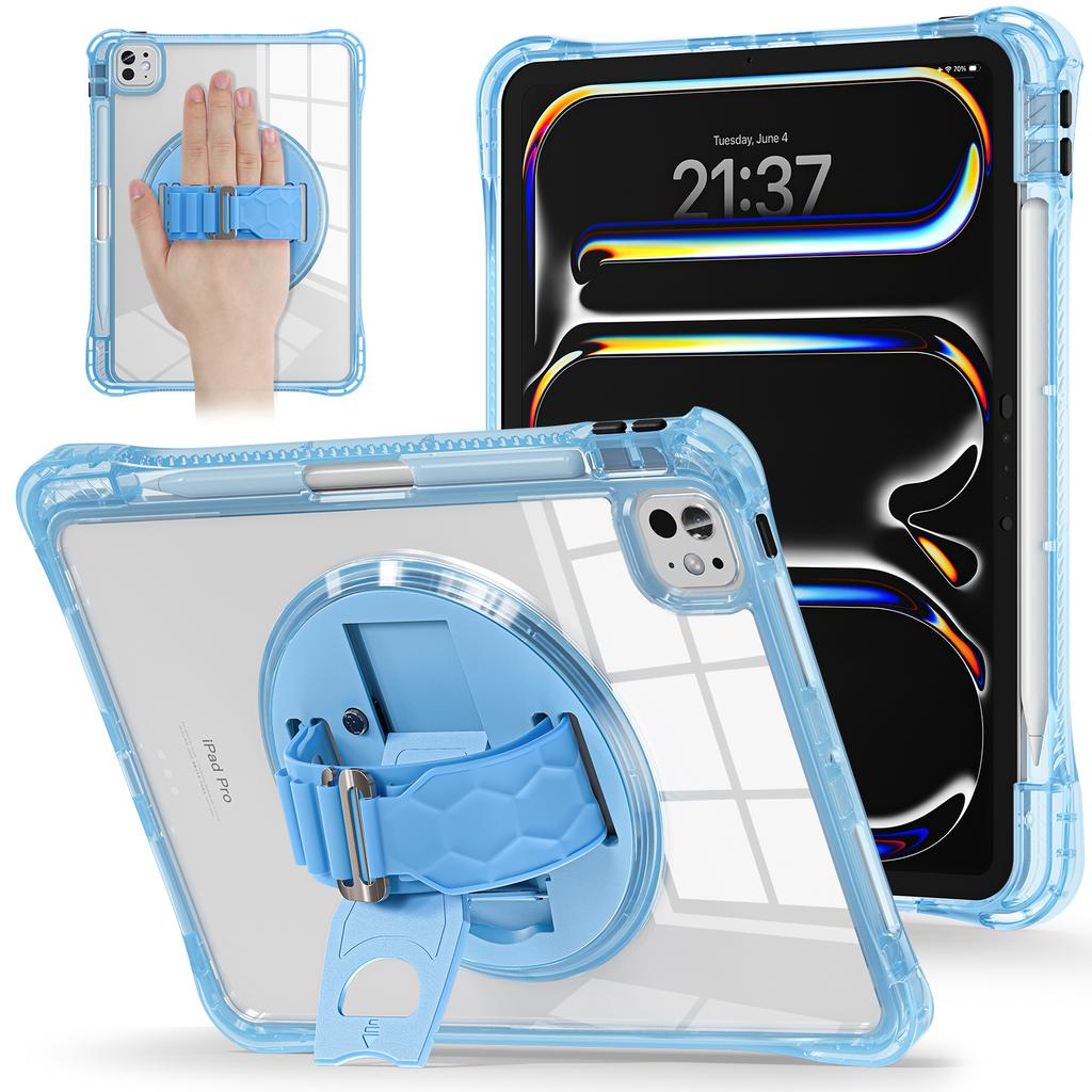 For iPad Pro 11 (2024) Case Hand Strap Kickstand PC+TPU+Acrylic Clear Tablet Cover