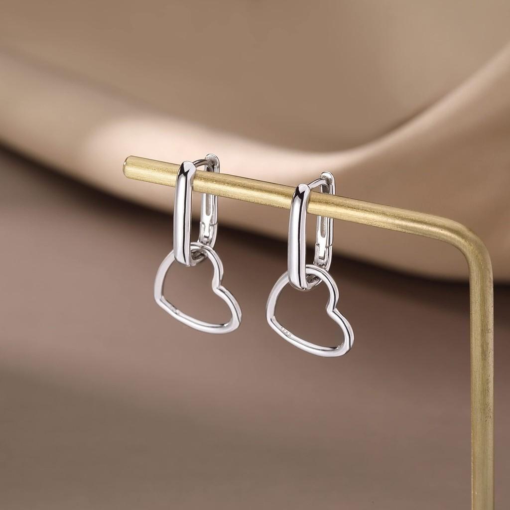 Chic Geometric Heart Design Heart-shaped Copper Earrings For Women In Gold And Silver