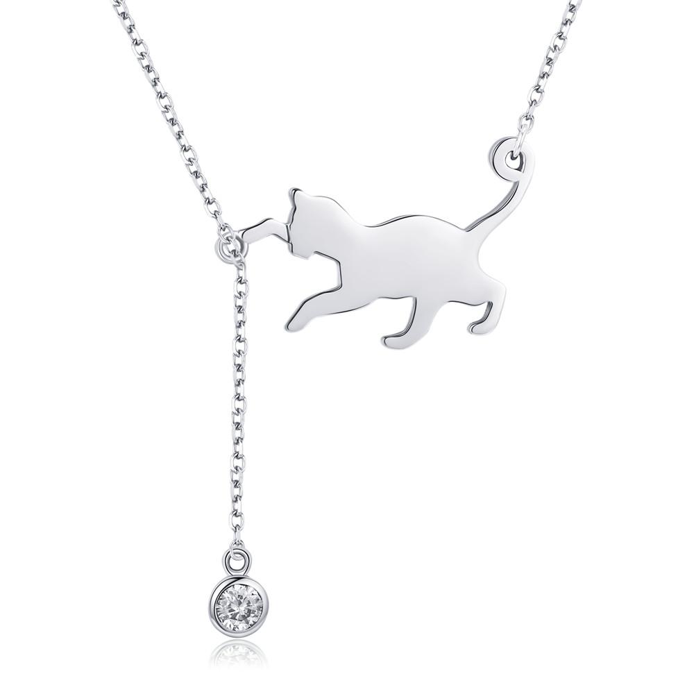 BAMOER S925 Silver Cat Necklace Cute Silver Cat Pendant Collarbone Necklace for Women SCN232 3 Colors серебряный