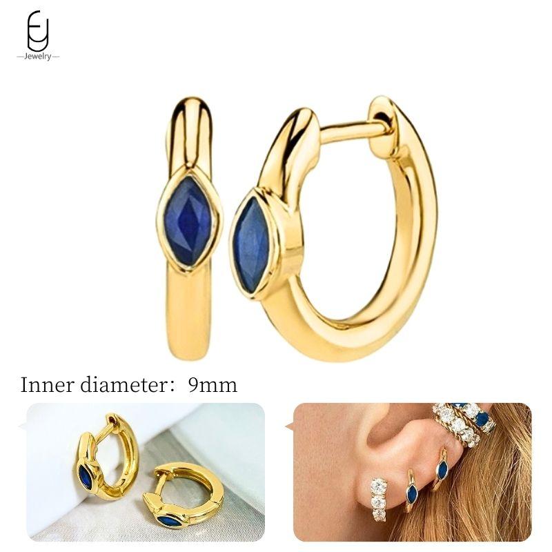 925 Silver Ear Buckles Fashion Hoop Earrings Dark Blue Crystal Pendant Gold Earrings High Women's Jewelry Luxury Gifts
