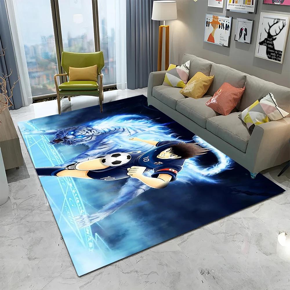 Anime Captain Tsubasa Fußball Cartoon Teppich für Zuhause Wohnzimmer Schlafzimmer Sofa Fußmatte Dekor, Kinder Teppich Rutschfeste Bodenmatte