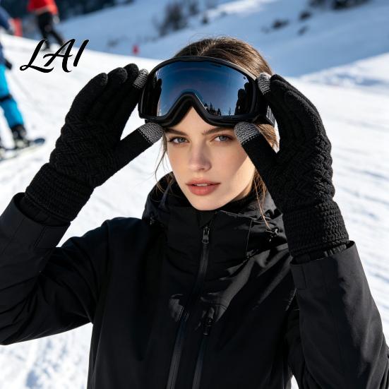 Double Layer Heat Storage Gloves 1 Pair Winter Warm Fleece Lined for Women Men Cold Resistant Weather Thermal Gloves Thickened Knit Touchscreen