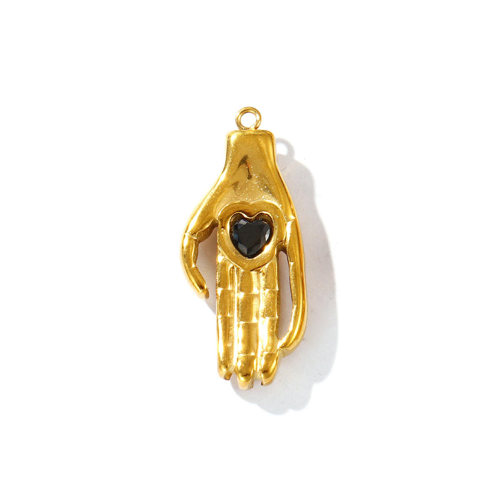 

1pc Religious 304 Stainless Steel Charms Gold Color Rectangle Eye Hand Heart Gemstone Rhinestone Pendant For Women DIY Jewelry