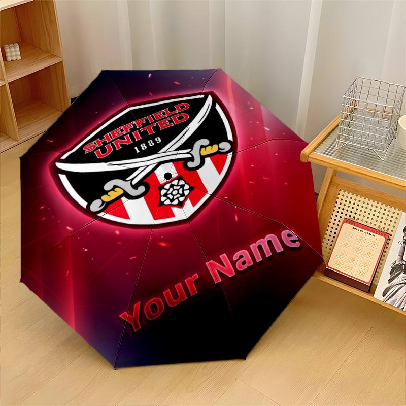 Sheffield United FC Automatic 3‑Fold Umbrella 8‑Rib Windproof Folding Umbrella Sun Rain Protection For Outdoor Travel Daily Use