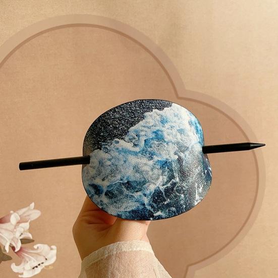 Chinese Style Hair Stick Rose Flower Printing Faux Leather Decor Hair Chopsticks DIY Hairstyle Accessory