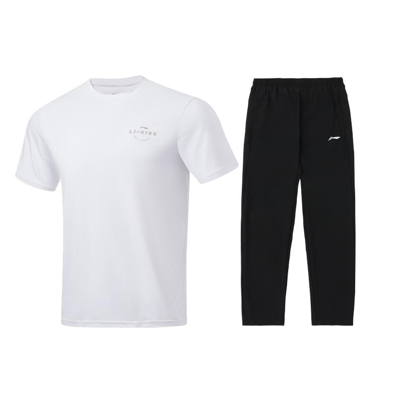 

Li-Ning Ice Silk Cool Breathable Short Sleeve Comfortable Solid Color Long Pants Casual Sports Suit Unisex suit ATSU817-2+AYKU703-1 S