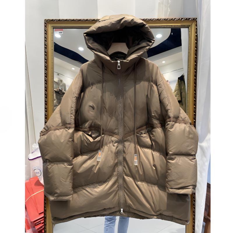 

Winter Korean Version of Loose White Duck Down Loose Profile Mid-length Hooded Down Jacket Women Winter One size хакі