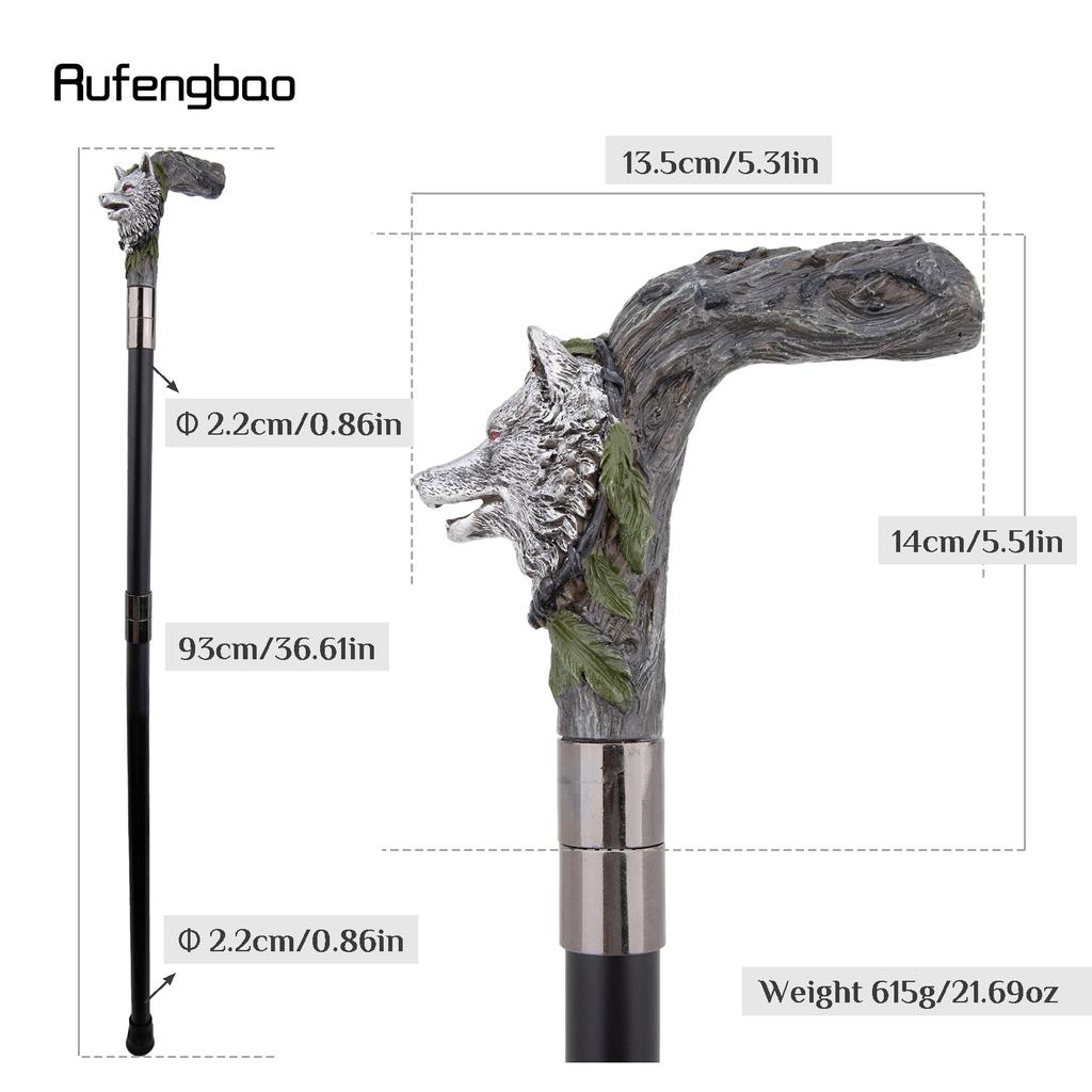 Silver Harts Varghuvud Trärot Gåkäpp Mode Dekorativ Stålstav Gentleman Elegant Cosplay Käpp Knopp Biskopsstav 93cm
