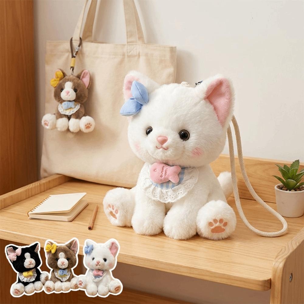 Stuffed Plush Pendant Doll Cat Shaped Table Companion Doll Cute Cat Keychain For Children