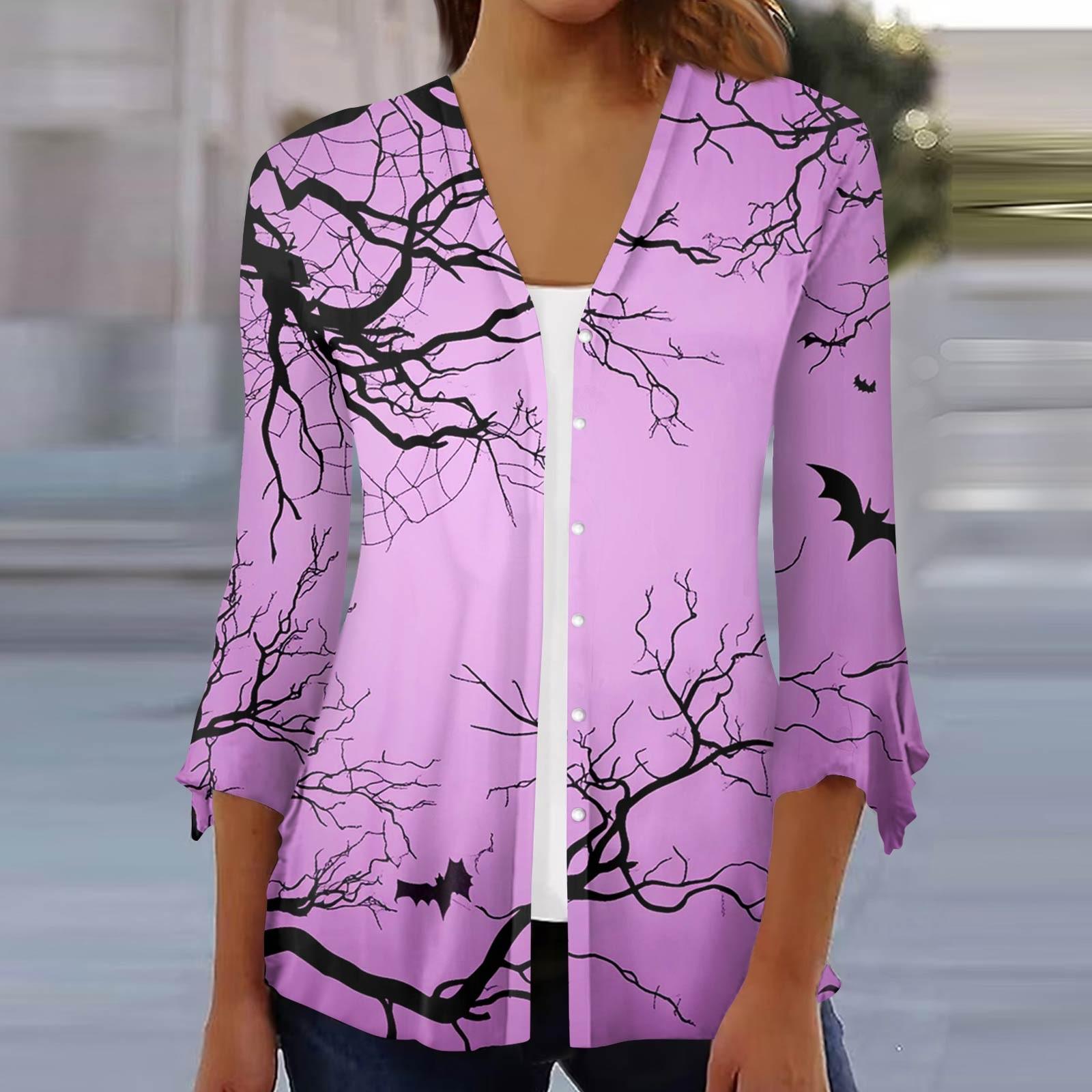 

Женский свободный повседневный кардиган-топ с принтом и рукавами семь восьмых на пуговицах XXL фиолетовый