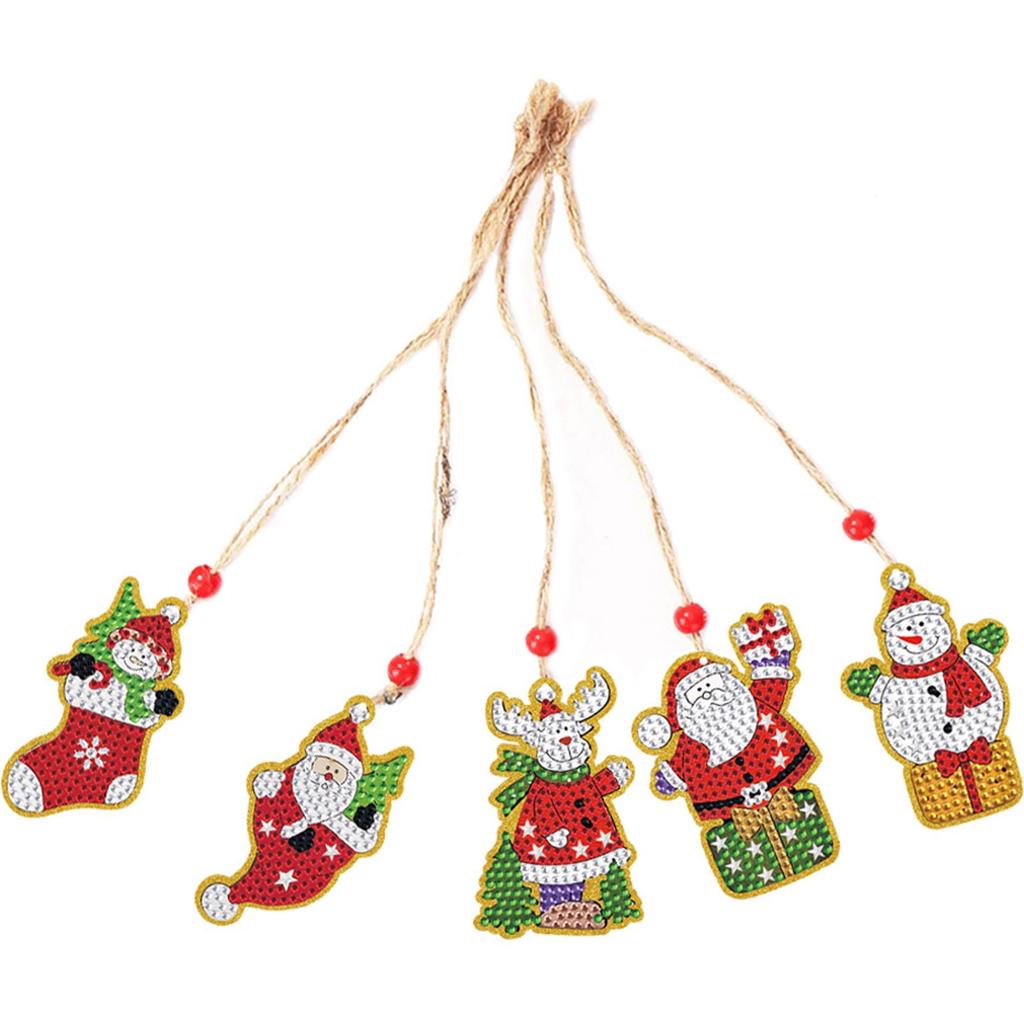 5pcs Xmas Theme 2D/Flat DIY Hanging Diamond Art Kits Rhinestone Diamond Art Window Pendants Diamond Art Christmas Tree Ornament