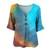 Ladies' Cross Dyed Printed Button Casual V-neck Fashionable Seven Quarter Sleeve Top