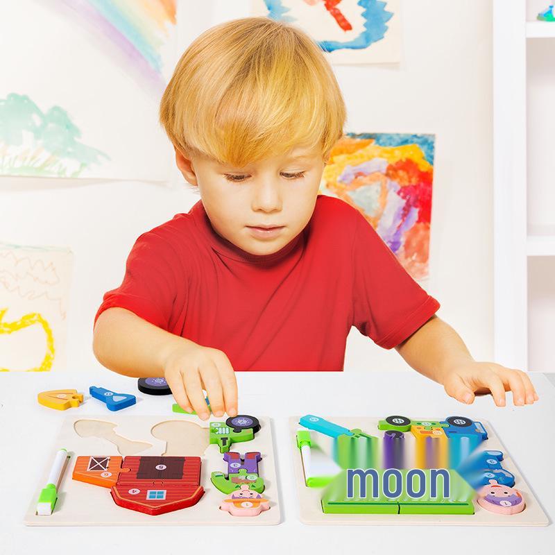 Children's 3D Wooden Jigsaw Puzzle & Drawing Board - Educational Vehicle & Figures Cognitive Toy.
