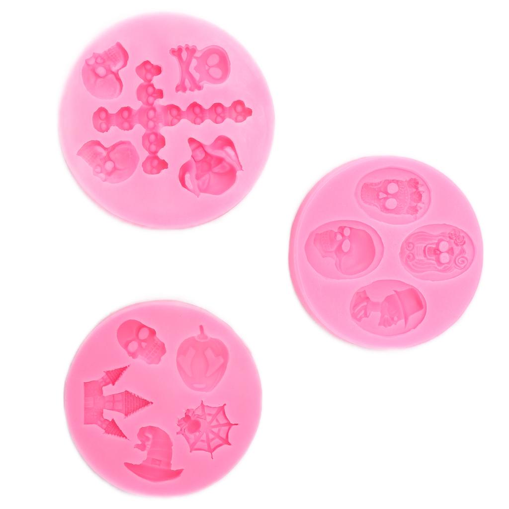 3Pcs Halloween Silicone Mold Skull Castle Mask Shape Resilient Durable Nonstick Halloween Fondant Molds