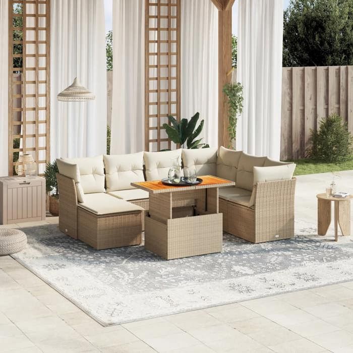 VidaXL Garden Lounge Set with Cushions 8 Pcs, Patio Sofas, Patio Furniture Set, Outdoor Furniture, Beige 3270953