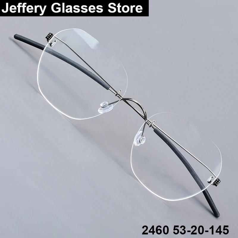 Fashion Hexagon Rimless Glasses Frame Men Women 2460 Brand Design Screwless Titanium Ultralight Eyeglasses Frameless Eyeware