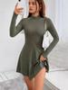 2025 Autumn/Winter European & American Women's Slimming Ribbed Dress: A-line, Half-high Collar, Long-sleeved