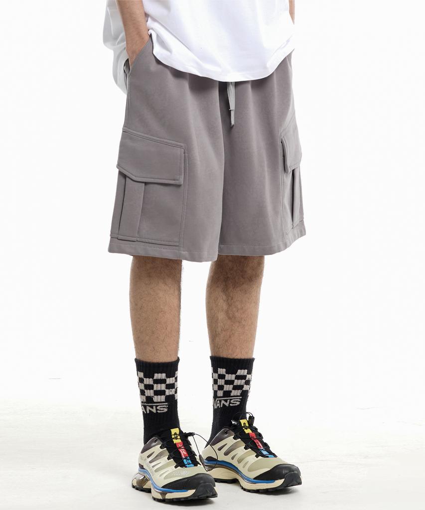 CREAM SODA LAB Pigment Cargo Bermuda Elastic Pants Grey