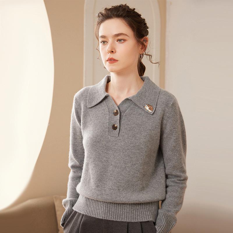 Women's Luxury Cashmere Long Sleeve Lapel Sweater - Versatile, Soft, and Skin-Friendly for Autumn and Winter