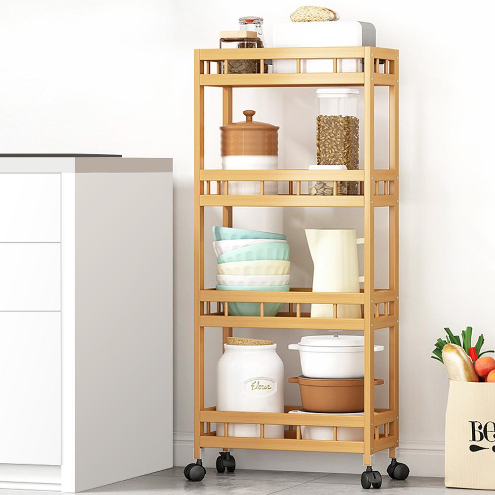 4-Tier Slim Storage Cart of High Mountain   Bamboo Kitchen   Slide-Out Mobile Storage Cart Rolling Pantry Shelf Kitchen Shelving Unit Util