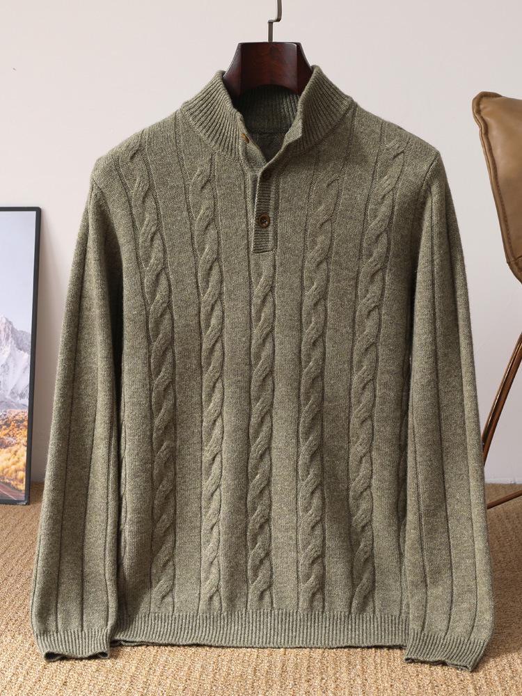 Men's Wool Half-Zip Sweater: Autumn/Winter Business Casual Knit with Long Sleeves