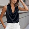 Women’s Sleeveless Satin Drape Neck Blouse Relaxed Fit Cowl Neck Top Lightweight Soft Silky Tank Shirt for Office Work Daily Wear