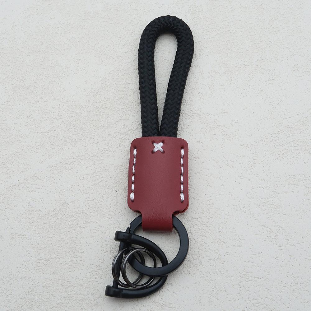 Hand-Woven Cowhide Leather Keychain Pendant with Logo Embossing - High-Quality Anti-Lost Car Lanyard