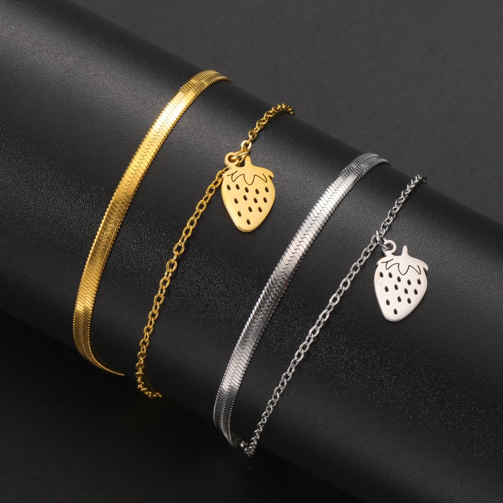 Teamer Cute Strawberry Charm Bracelet Stainless Steel Jewelry for Women Girls Snake Chain Multiple Chains 2026 Trend Couple Gift